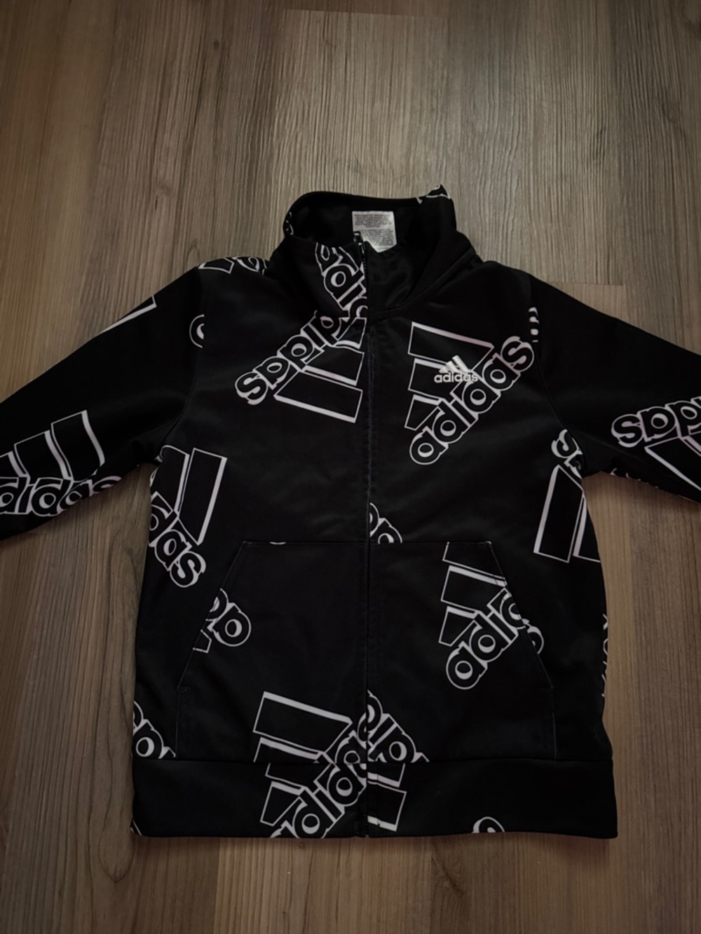 adidas Black Allover Logo Zip-Up Kids Jacket